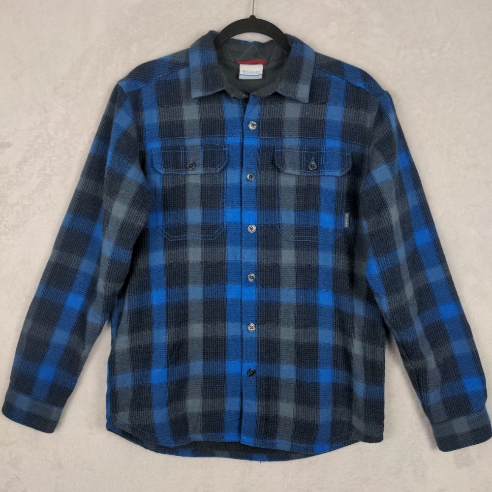 Columbia Shirt Jacket Shacket Men Small Blue Plaid Lumberjack Outdoor Chore